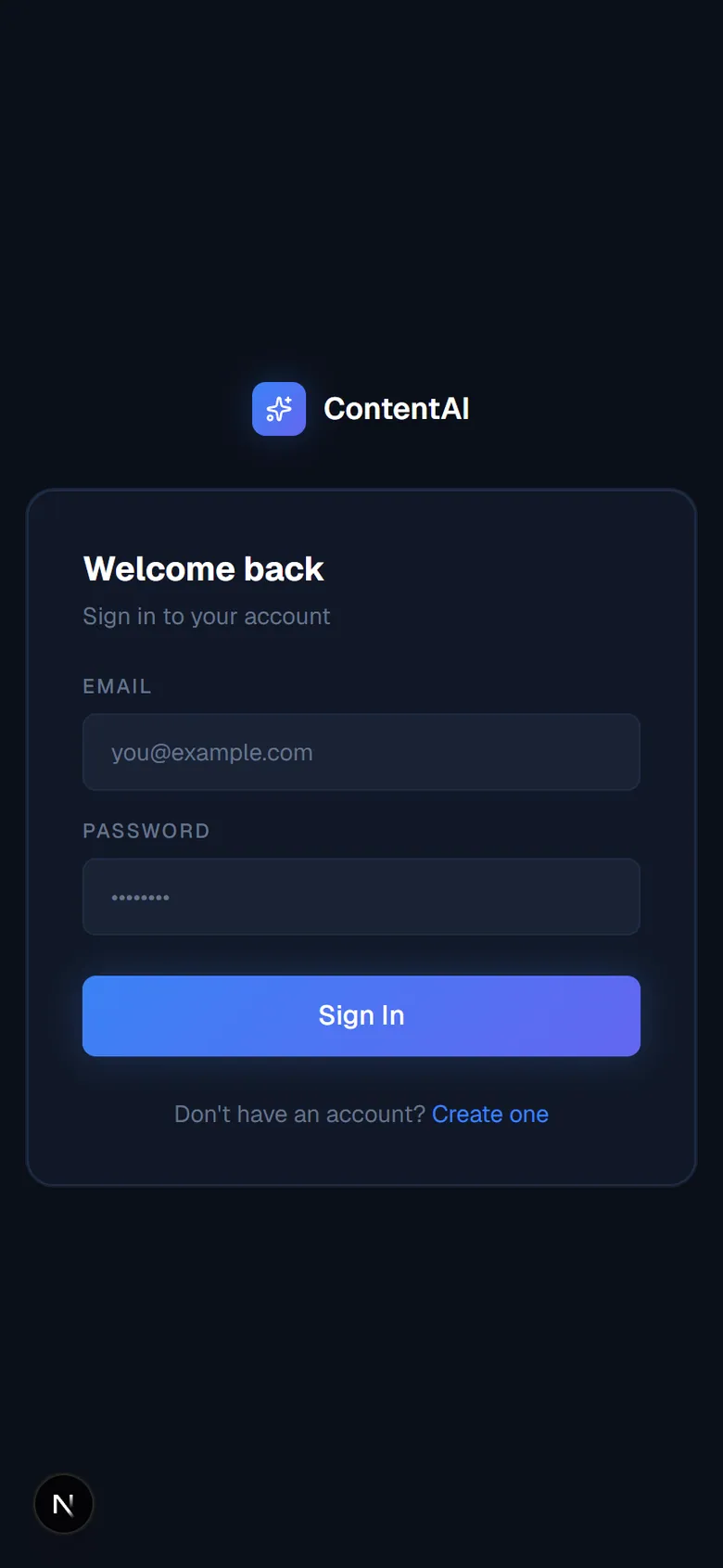 The ContentAI sign-in card on a phone