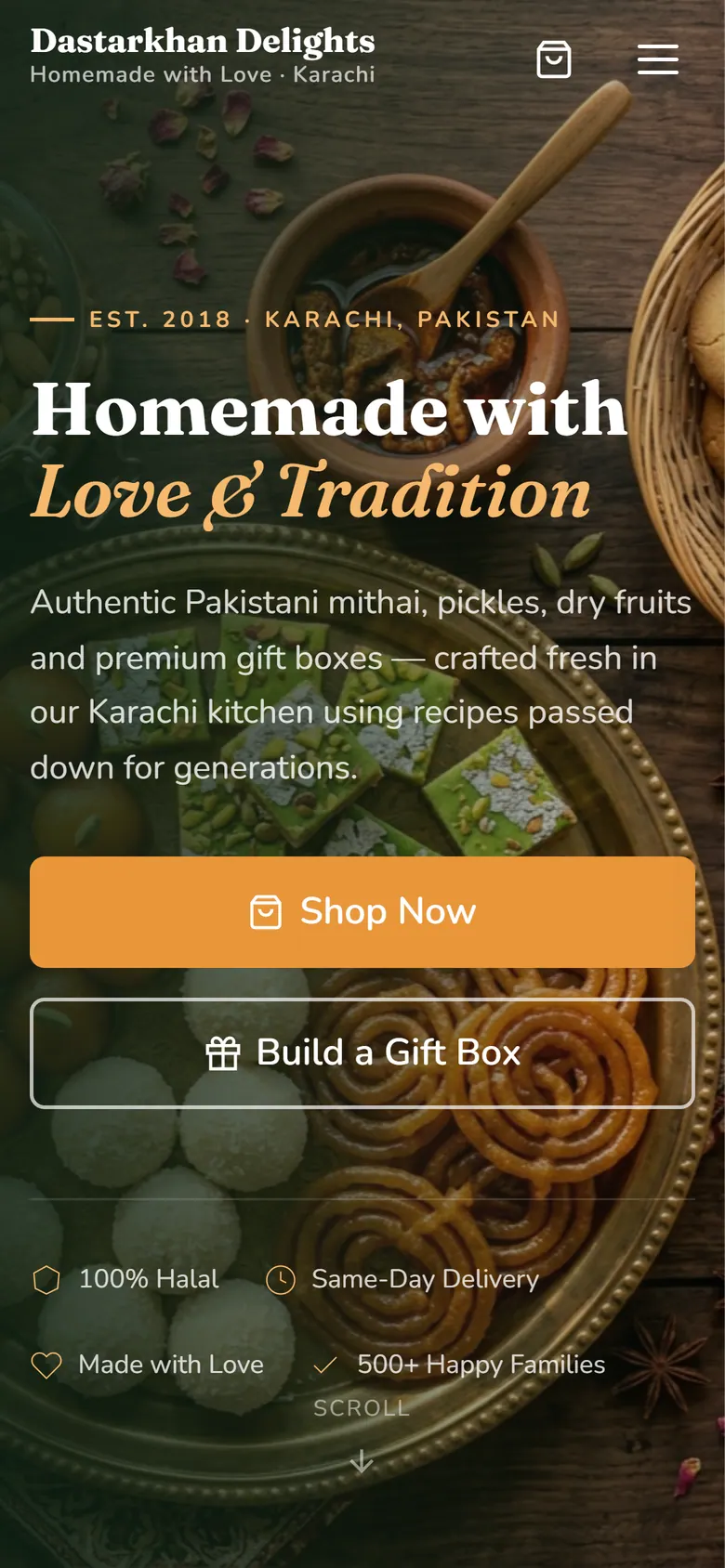 Dastarkhan Delights homepage on a phone