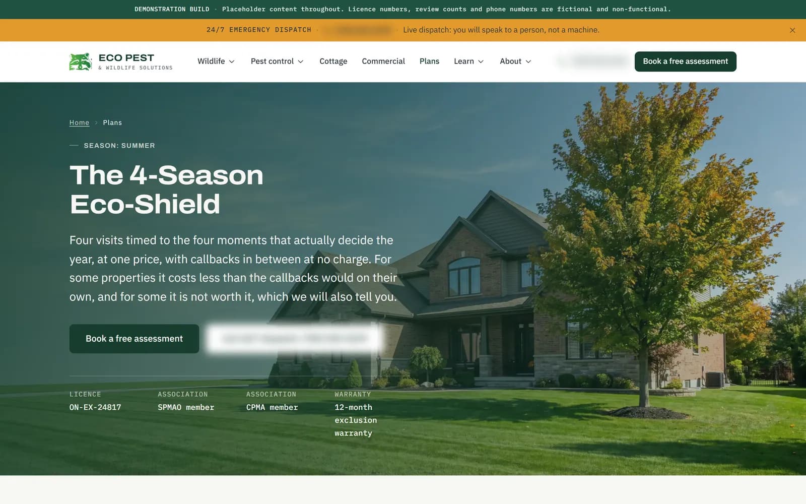 Plans page for the 4-Season Eco-Shield: four timed visits at one price