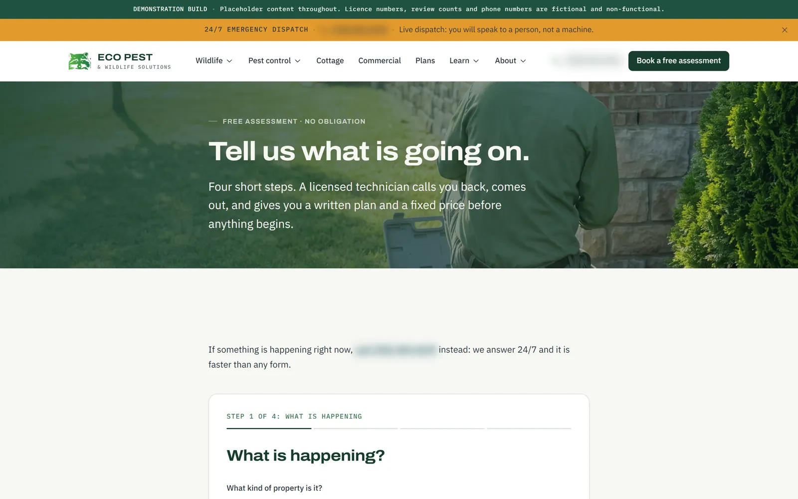 Free assessment form, step 1 of 4: what is happening