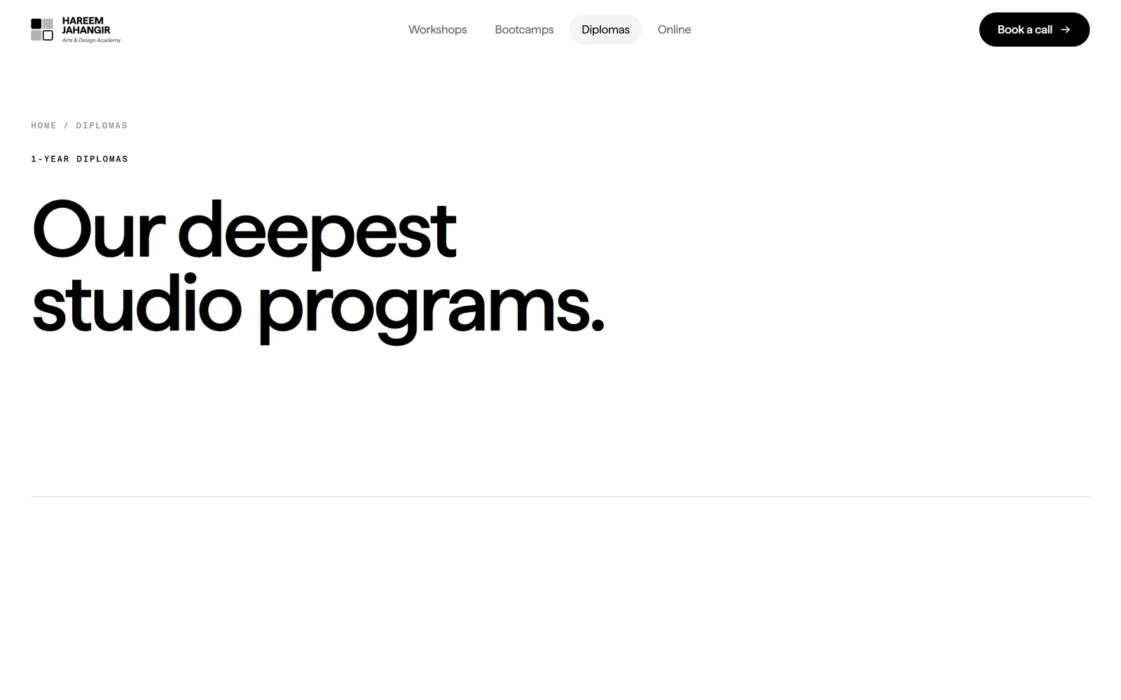 HJADA diplomas page headed 'Our deepest studio programs'