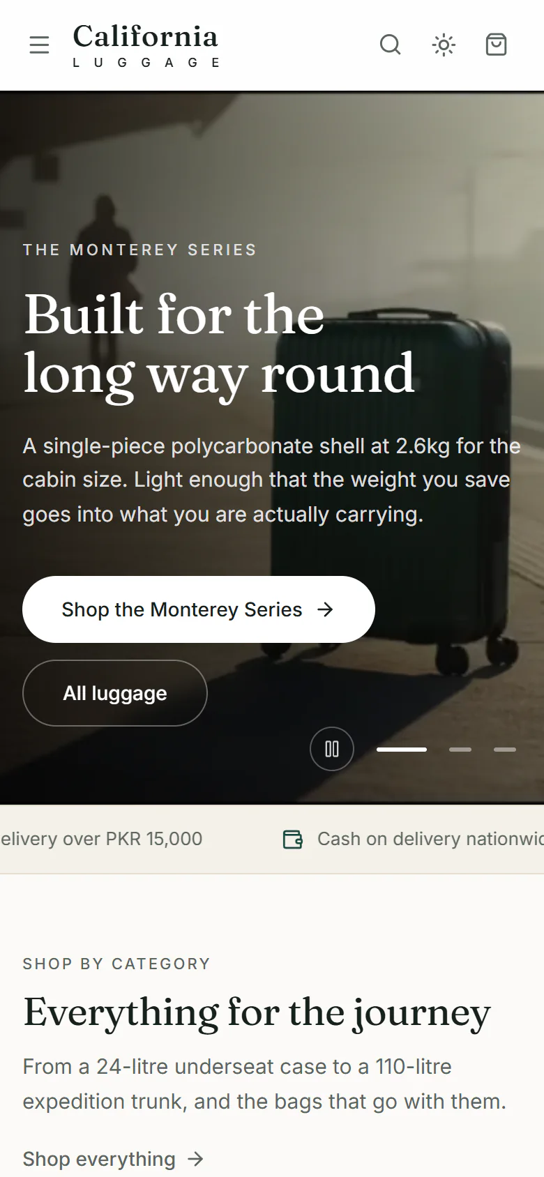 The store homepage on a phone
