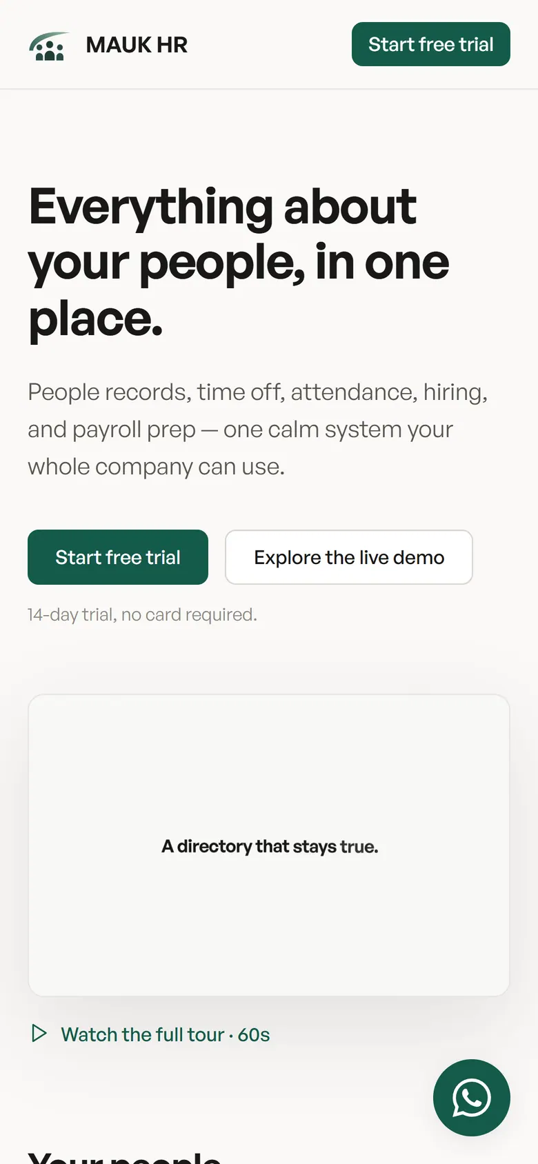 MAUK HR homepage on a phone