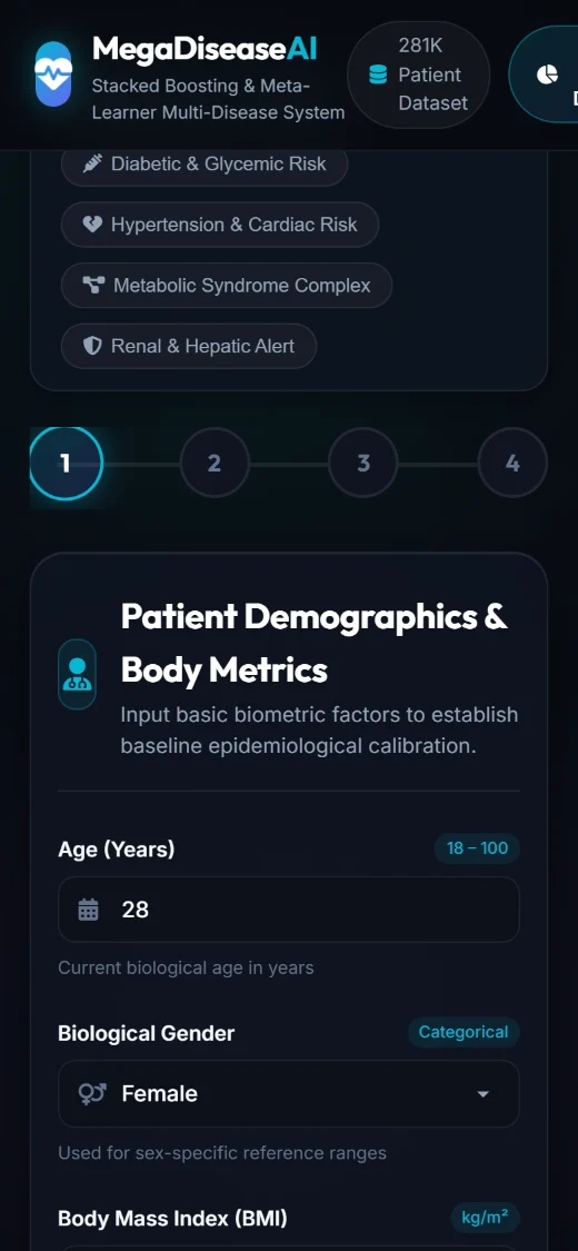 The questionnaire on a phone, showing the step indicator and the first input fields
