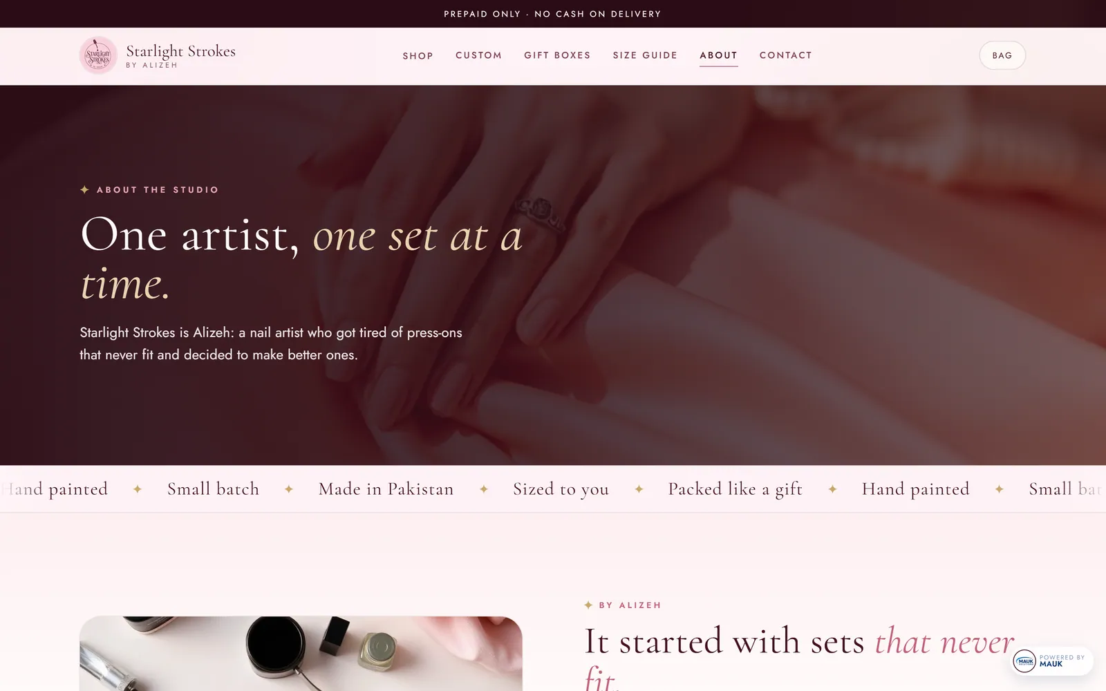 About page headed 'One artist, one set at a time'