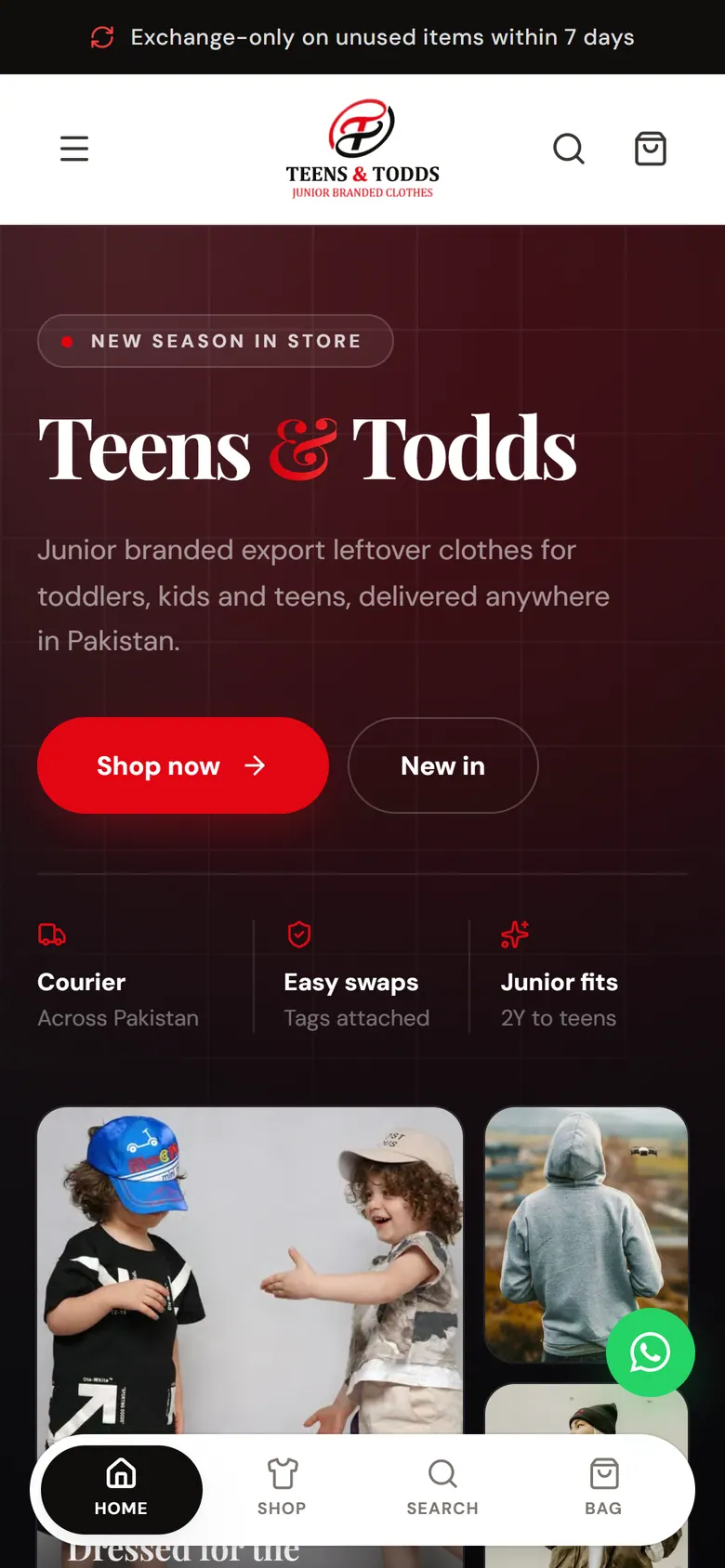 Teens & Todds homepage on a phone