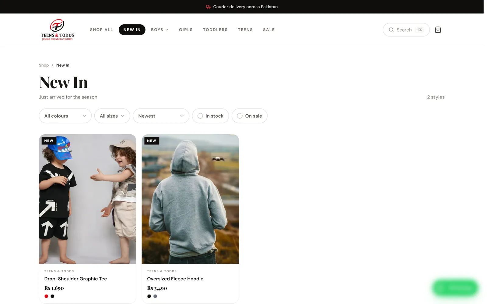 New In page listing the latest arrivals, with filters