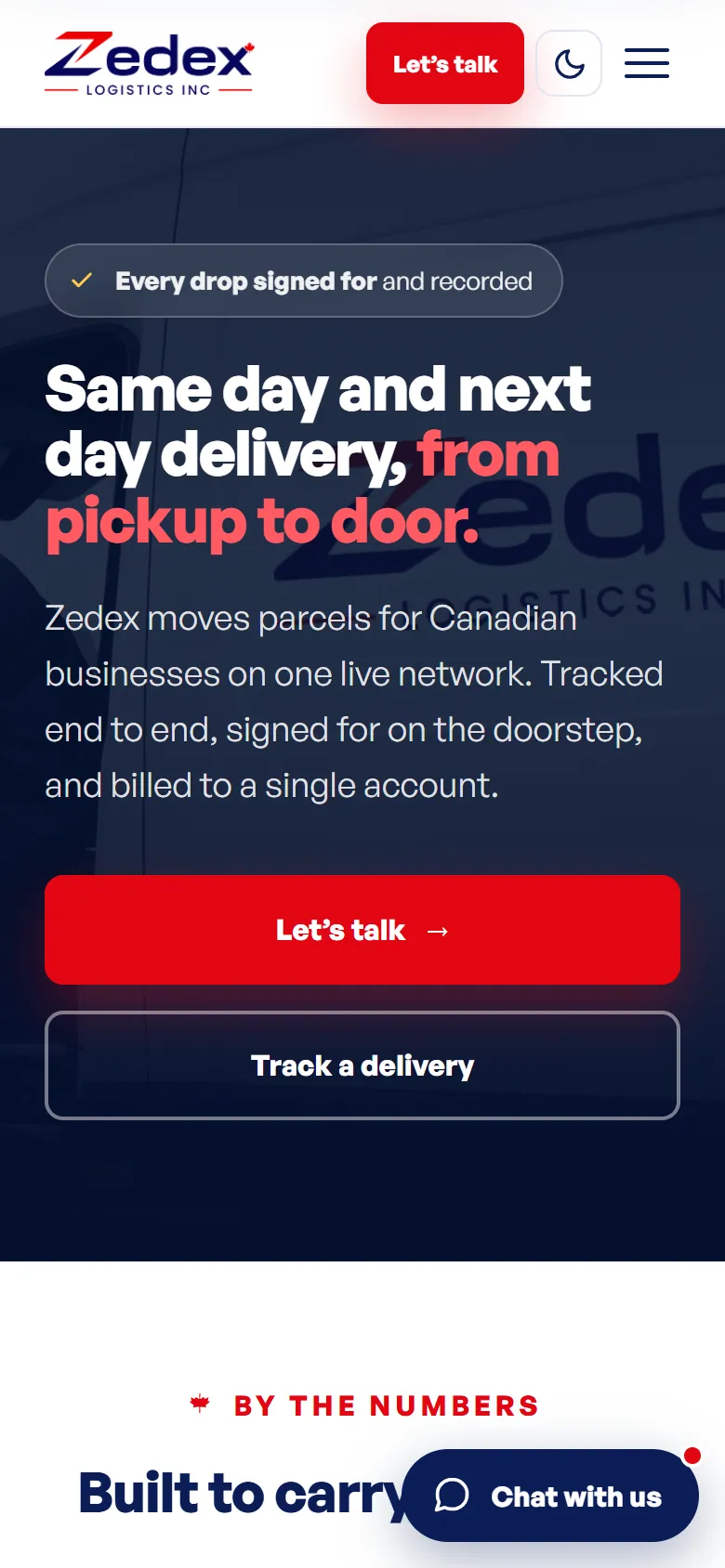 Zedex Logistics homepage on a phone
